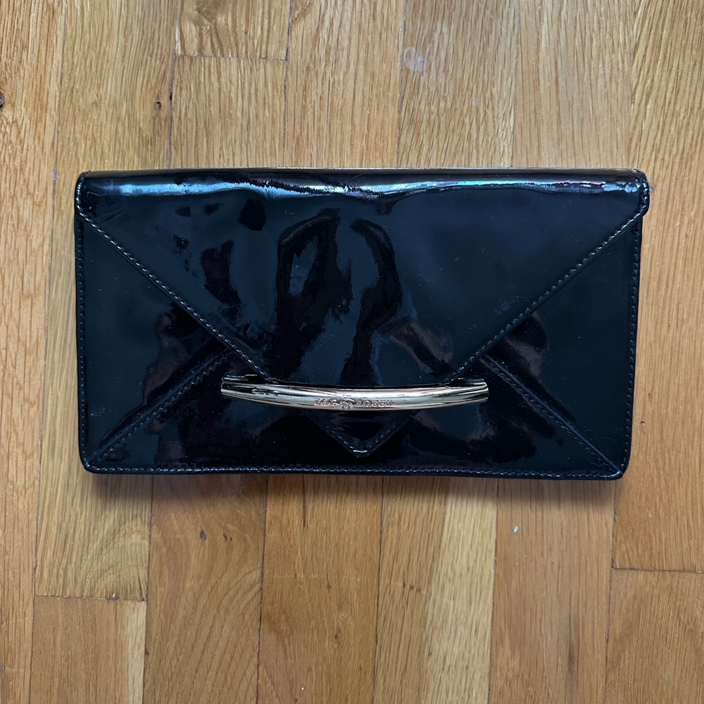 Zac Posen Black Patent Clutch with Gold Detail